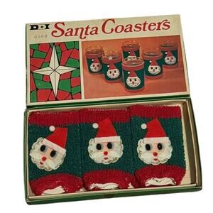 Christmas Holiday Glass Covers (6) Dan-Dee Santa Coasters VTG 1968 Festive Bar